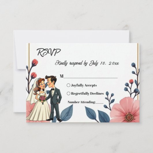 Cartons Réponse Elégante aquarelle Floral Bride Groom Chic Mariage (Devant)