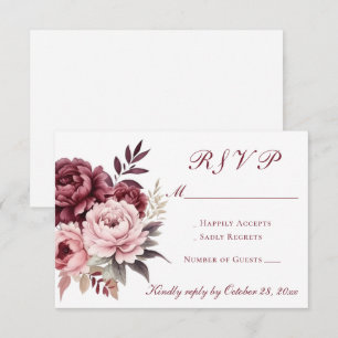 Cartons Réponse Elégante aquarelle florale Burgundy Peony Mariage