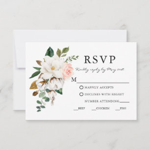 Cartons Réponse Elégante aquarelle Magnolias Mariage Rose