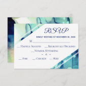 Cartons Réponse *~* Elégante aquarelle moderne Turquoise Mariage R (Devant / Derrière)