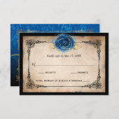 Cartons Réponse Elégante aquarelle Rose bleu or Mariage rustique (Devant / Derrière)