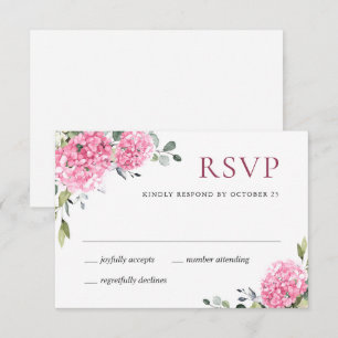 Cartons Réponse Elégante aquarelle rose Hydrangée Mariage floral