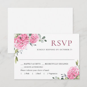 Cartons Réponse Elégante aquarelle rose Hydrangée Mariage floral