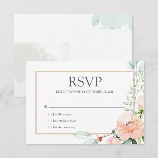 Cartons Réponse Elégante aquarelle Rose rose floral (Devant / Derrière)