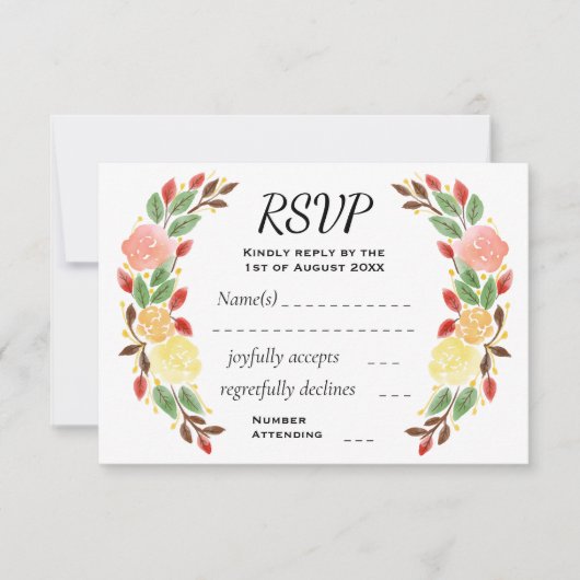 Cartons Réponse Elégante bordure de courroie d'aquarelle florale d (Devant)