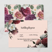 Cartons Réponse Elégante Bourgogne et Fleurs roses (Devant / Derrière)