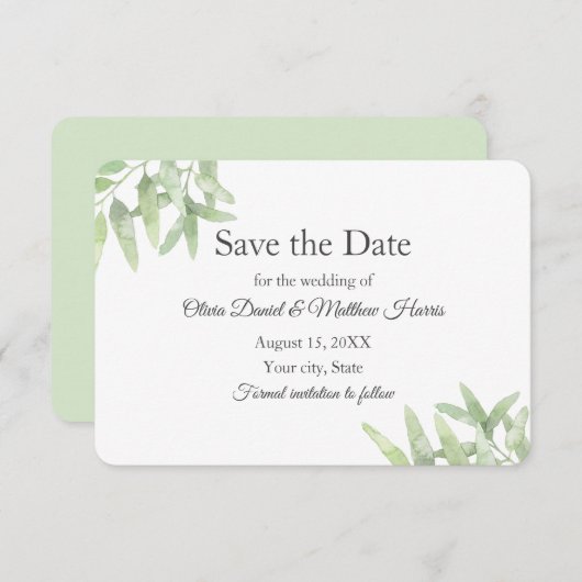 Cartons Réponse Élégante Branche D'Olivier. Mariage simple Enregis (Devant / Derrière)