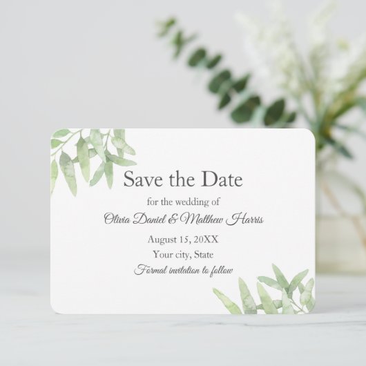 Cartons Réponse Élégante Branche D'Olivier. Mariage simple Enregis (Debout devant)