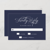 Cartons Réponse Élégante calligraphie | Mariage bleu de la marine (Devant / Derrière)
