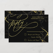 Cartons Réponse Élégante calligraphie Mariage en marbre doré (Devant / Derrière)
