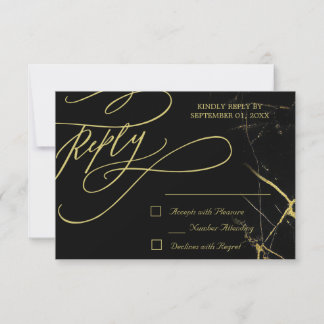 Cartons Réponse Élégante calligraphie Mariage en marbre doré
