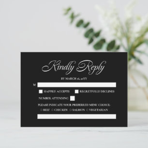 Cartons Réponse Élégante calligraphie minimaliste Noir Mariage RSV