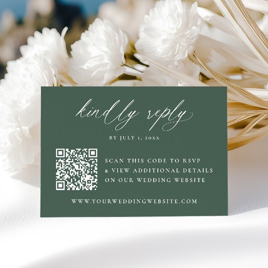 Cartons Réponse Élégante Calligraphie Moderne Code QR Vert Mariage