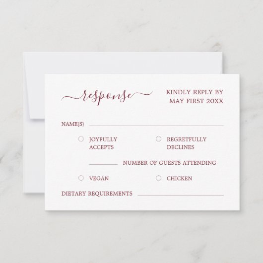 Cartons Réponse Élégante calligraphie moderne Mariage rouge Bourgo (Devant)