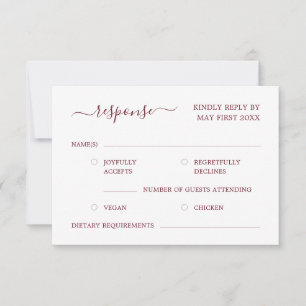 Cartons Réponse Élégante calligraphie moderne Mariage rouge Bourgo