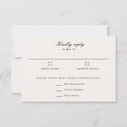 Cartons Réponse Élégante calligraphie Script Mariage Meal Choice (Devant)