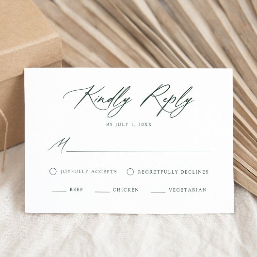 Cartons Réponse Élégante calligraphie verte choix de repas Mariage