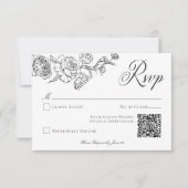 Cartons Réponse Elégante Chinoiserie noire Mariage QR oiseaux et c (Devant)