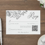 Cartons Réponse Elégante Chinoiserie noire Mariage QR oiseaux et c<br><div class="desc">Étendez votre journée spéciale avec notre carte de réponse mariage de style baroque vintage et élégante, dotée d'un code QR, chef-d'oeuvre d'une élégance intemporelle. Doté d'une délicate bordure de chinoiserie noire française avec des fleurs d'art de ligne délicates sur un arrière - plan blanc immaculé, ce design dégage un charme...</div>