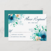 Cartons Réponse Elégante couleur bleue Aquarelle Fleur Mariage car (Devant / Derrière)