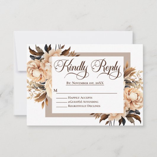 Cartons Réponse Elégante crème et Mariage islamique floral Tan (Devant)