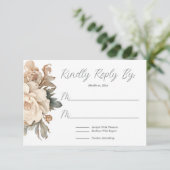 Cartons Réponse Elégante Crème et Taupe avec Mariage Floral Vert (Debout devant)