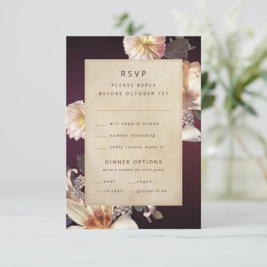 Cartons Réponse Élégante crème florale d'automne rouille prune (Debout devant)