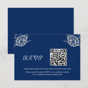 Cartons Réponse Elégante dentelle florale sur Mariage bleu marine