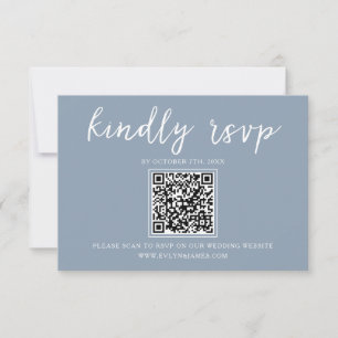 Cartons Réponse Élégante Dusty Blue Calligraphy QR Code Mariage