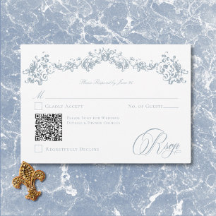 Cartons Réponse Elégante Dusty Blue Chinoiserie Cherub Mariage QR