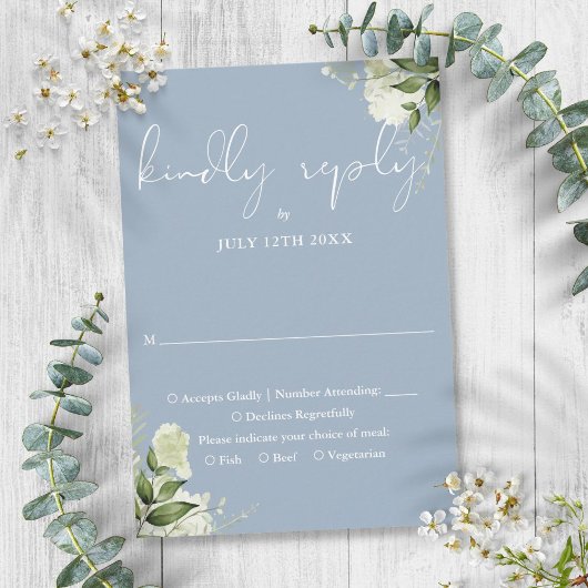Cartons Réponse Elégante Dusty Blue Greenery Floral Mariage