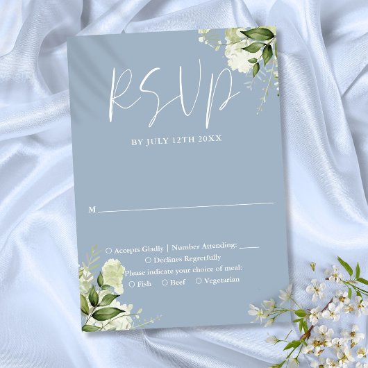 Cartons Réponse Elégante Dusty Blue Greenery Floral Mariage