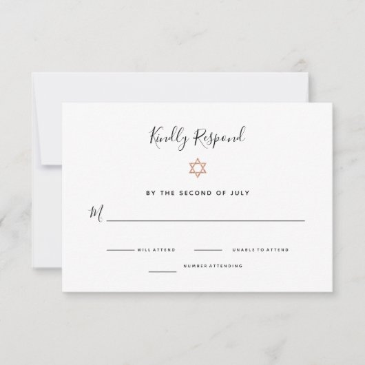 Cartons Réponse Elégante Faux Rose Gold Star de David | Bat mitzva (Devant)
