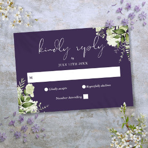 Cartons Réponse Élégante Florale Verte Mariage Violet