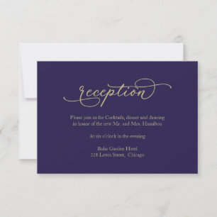 Cartons Réponse Elégante Gold Calligraphy Blue Wedding Réception