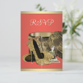 Cartons Réponse Elégante Gold et Coral Guava fête d'anniversaire R (Debout devant)