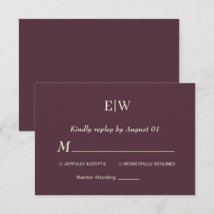 Cartons Réponse Elégante laque simple cerise, Mariage Monogramme