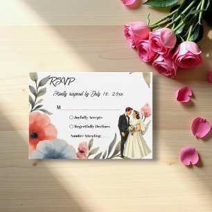 Cartons Réponse Élégante Mariée Et Mariage Floral De L'Aquarelle D