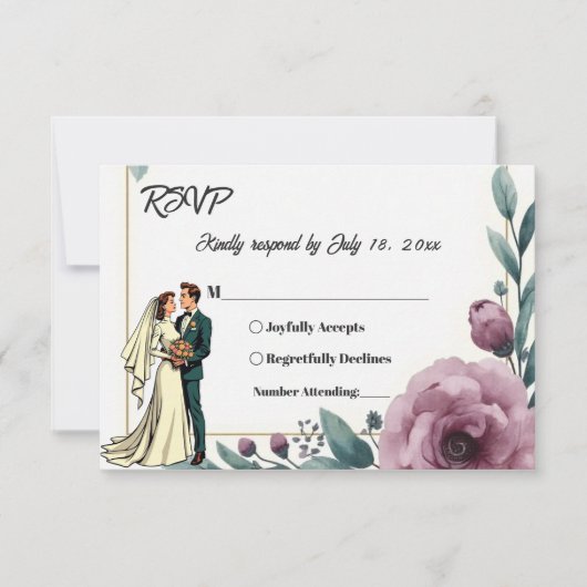 Cartons Réponse Élégante Mariée Florale Et Mariage De Boho Groom (Devant)