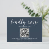 Cartons Réponse Élégante Marine Blue Calligraphy QR Code Mariage (Debout devant)