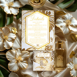 Cartons Réponse Elégante Monstera Gilded Gold Mariage Détails Cart