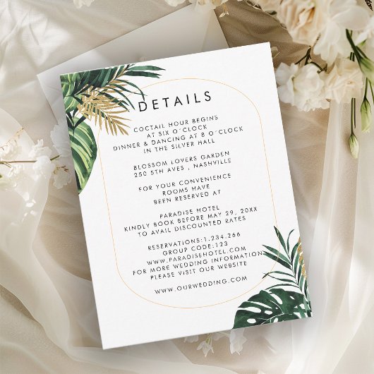 Cartons Réponse Elégante, Palme Verte, Bordure Or (Imitation)