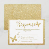 Cartons Réponse Élégante Parties scintillant d'or Papillon Mariage (Devant / Derrière)