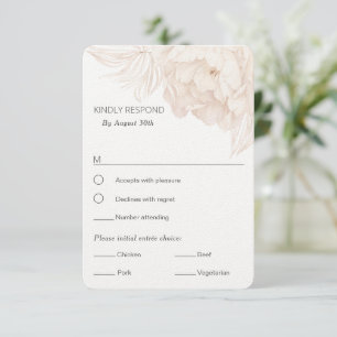 Cartons Réponse Elégante Peony-RSVP beige simple avec choix de rep