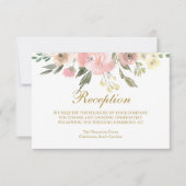 Cartons Réponse Elégante Réception de mariage rose floral or rose (Devant)