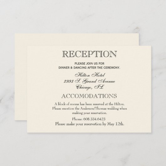 Cartons Réponse Elégante Réception De Mariage Simple Traditionnell (Devant / Derrière)
