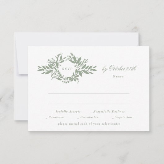 Cartons Réponse élégante sauge verte couronne mariage classique (Devant)