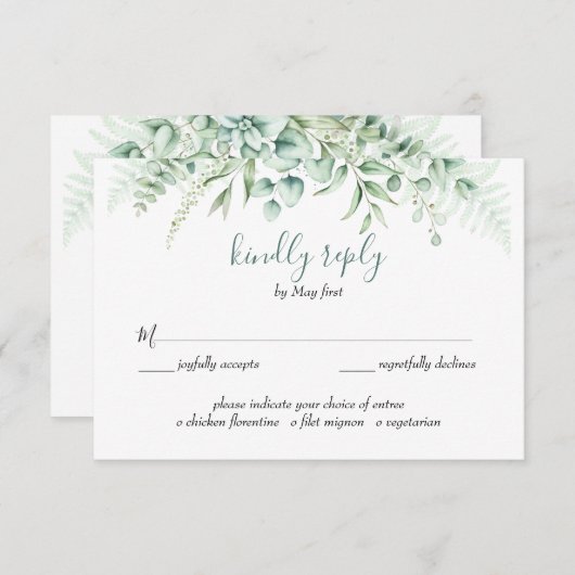 Cartons Réponse Elégante verdure Eucalyptus Feuille Mariage repas (Devant / Derrière)