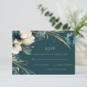 Cartons Réponse Élégante verdure Floral Turquoise or Mariage (Debout devant)