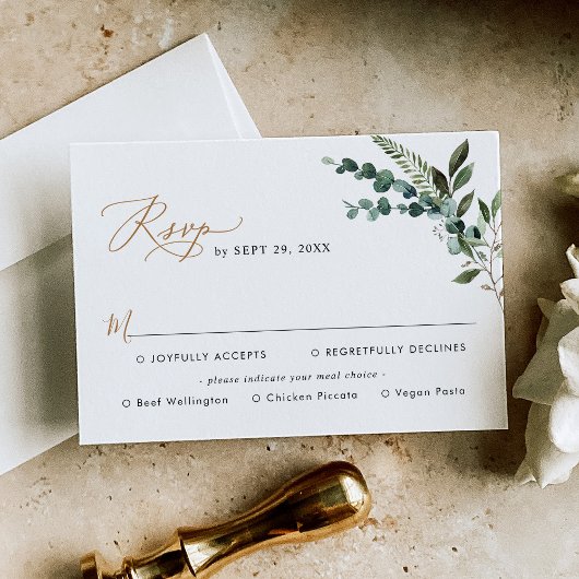 Cartons Réponse Élégante verdure rustique Mariage d'or Options de